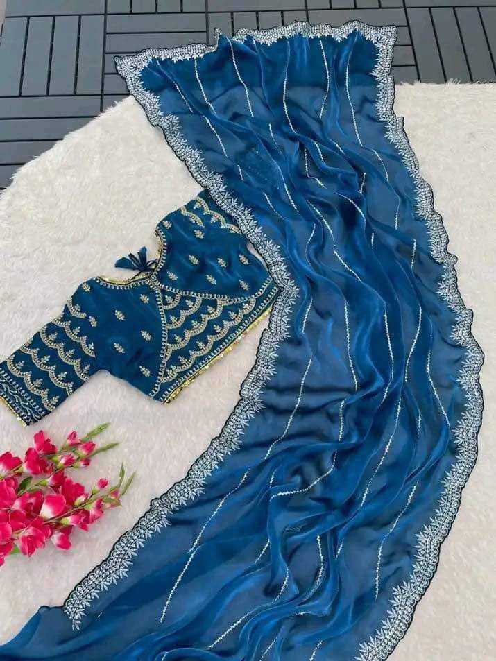 Pure soft  jorjet saree with amazing embroidery